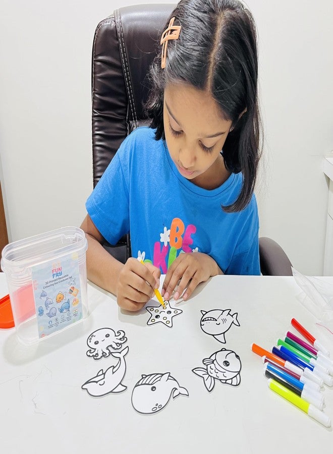Fun Fry Reusable Coloring Kit for Kids - 12 Sketch Pens | Wipe & Reuse Colouring Sheets | Educational Activity Kit for Age 3-8 | Travel Friendly Learning Toy | Birthday Return Gift for Kids (OCEAN ANIMALS- starfish, octopus, hippo, dolphine, fish, whale) - Image 1